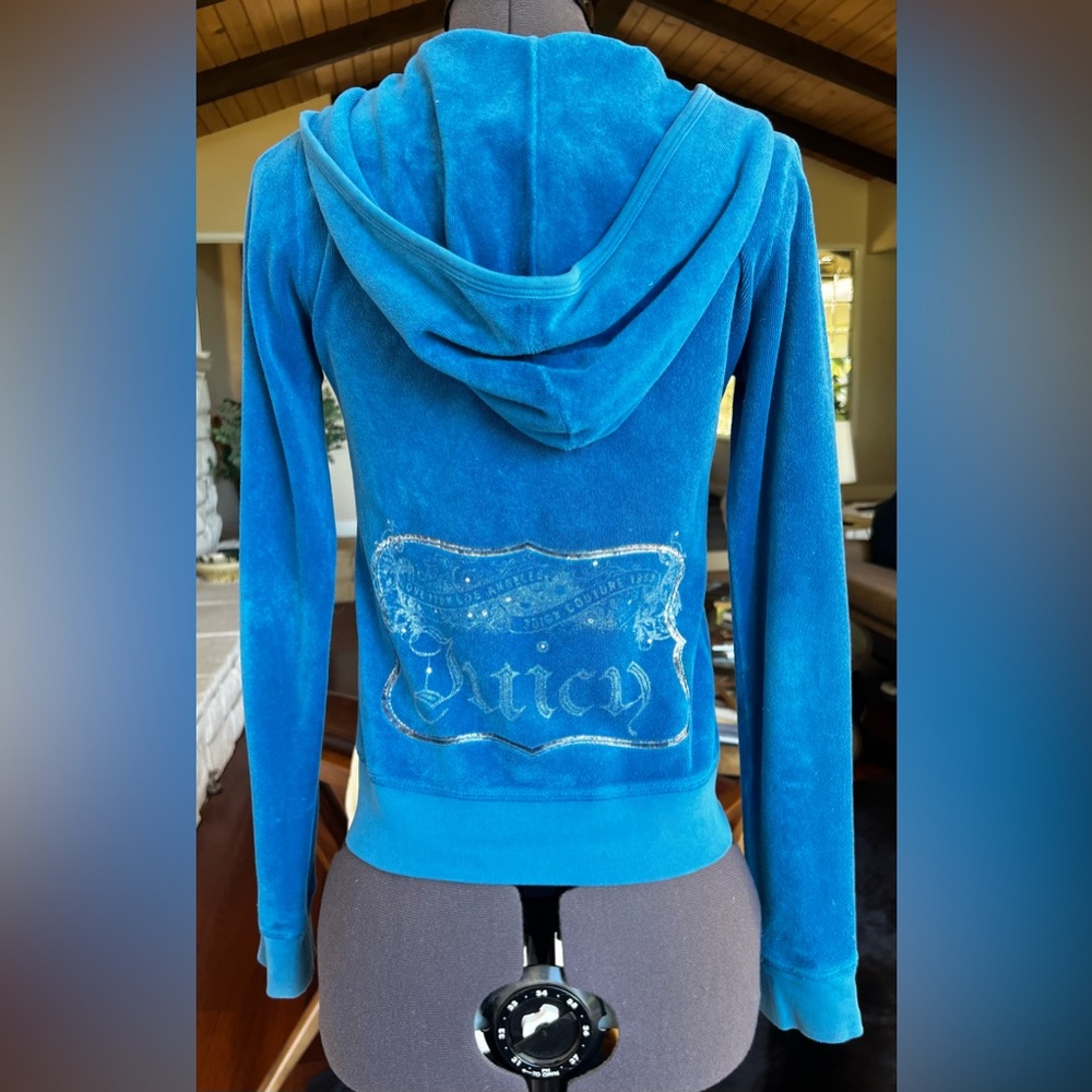 EUC Juicy Couture Y2K Terry cloth Zip Up Hoodie Blue P Petite